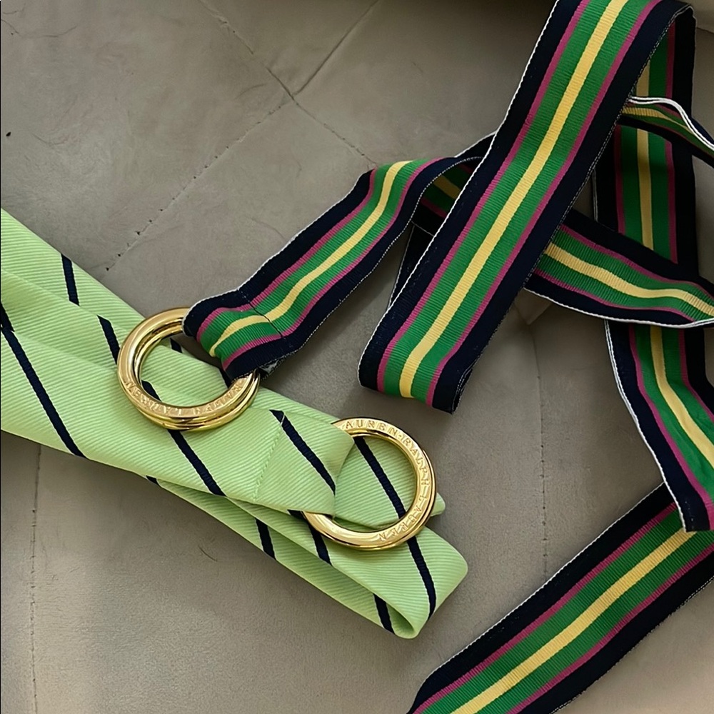 Designer Striped Belt with Gold Rings Ralph Lauren